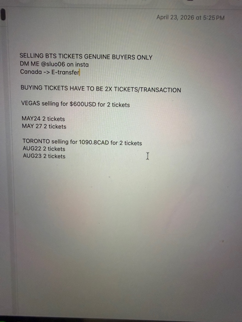 SERIOUS BUYERS ONLY BTS TICKETS